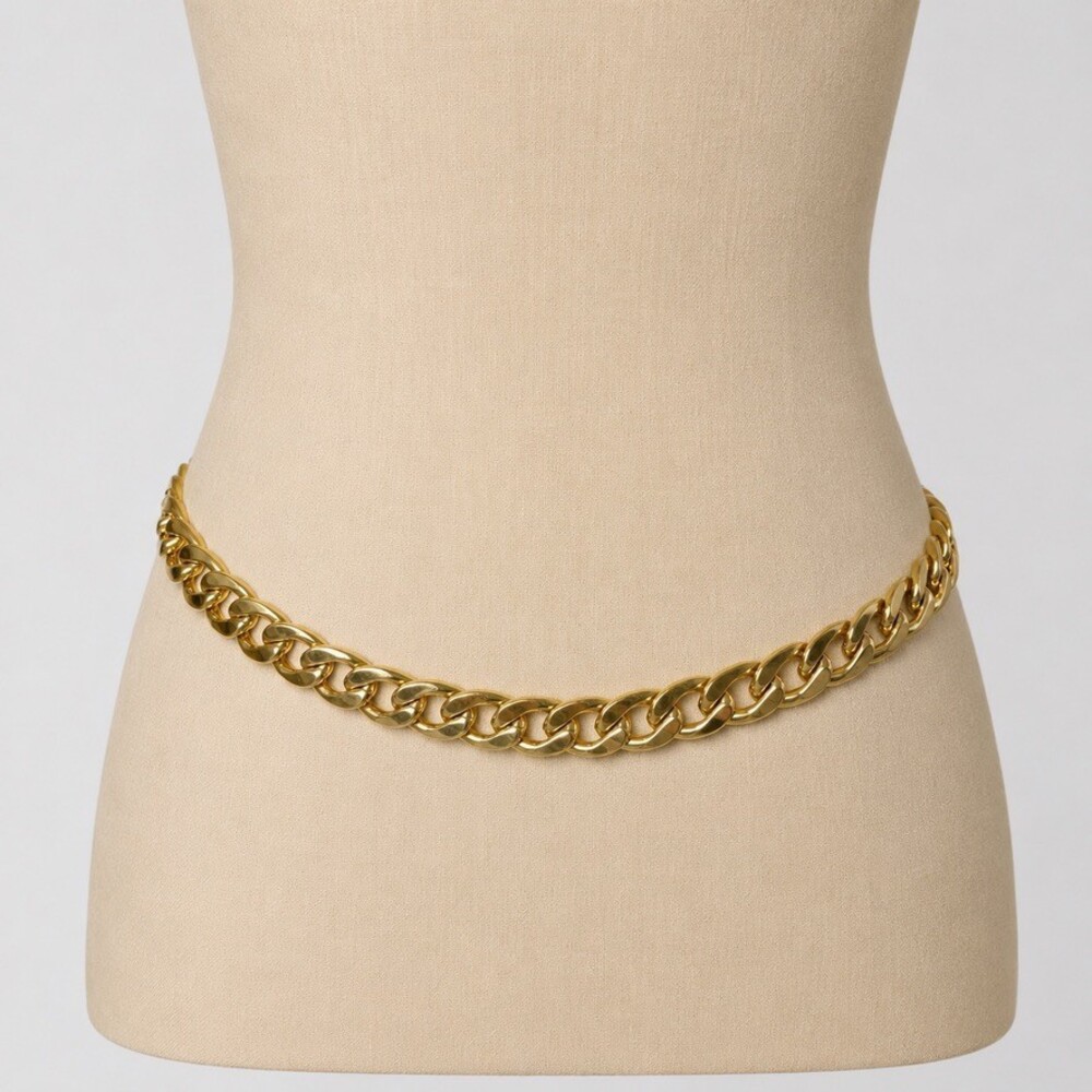 Vintage 90s Chunky Curb Chain Belt womens Heavy Gold Tone Statement Waist Chain